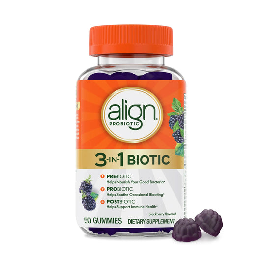 Align Probiotic, 3-in-1 Biotic Gummies, Prebiotic + Probiotic + Postbiotic, #1 Doctor Recommended Probiotic Brand‡, Helps Relieve Occasional Bloating AlignAU supplements