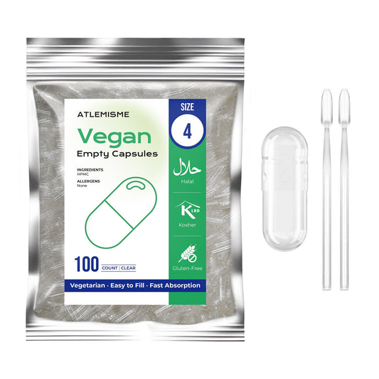 ATLEMISME Empty Vegan Capsules Size 4 - Vegan Capsules DIY Vegetable Capsule Filling - Veggie Caps with 2 Micro Lab Spoons for Capsule Filling ATLEMISMEAu supplements