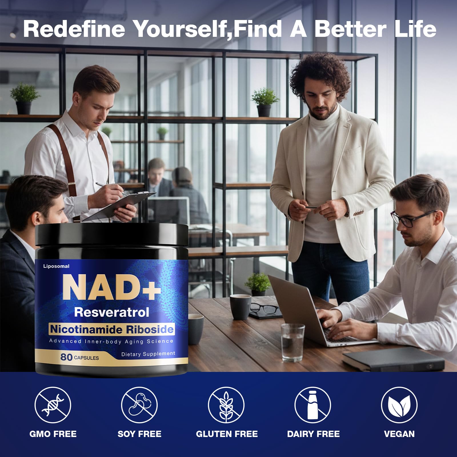 NLMUBR LUCKSIT NAD Supplement - NAD Nicotinamide Riboside Resveratrol 900mg, NAD Supplements for Women & Man, Liposomal NAD+ for Anti Aging & Cell Regenerator, 80 Capsules NLMUBR LUCKSIT Au supplements