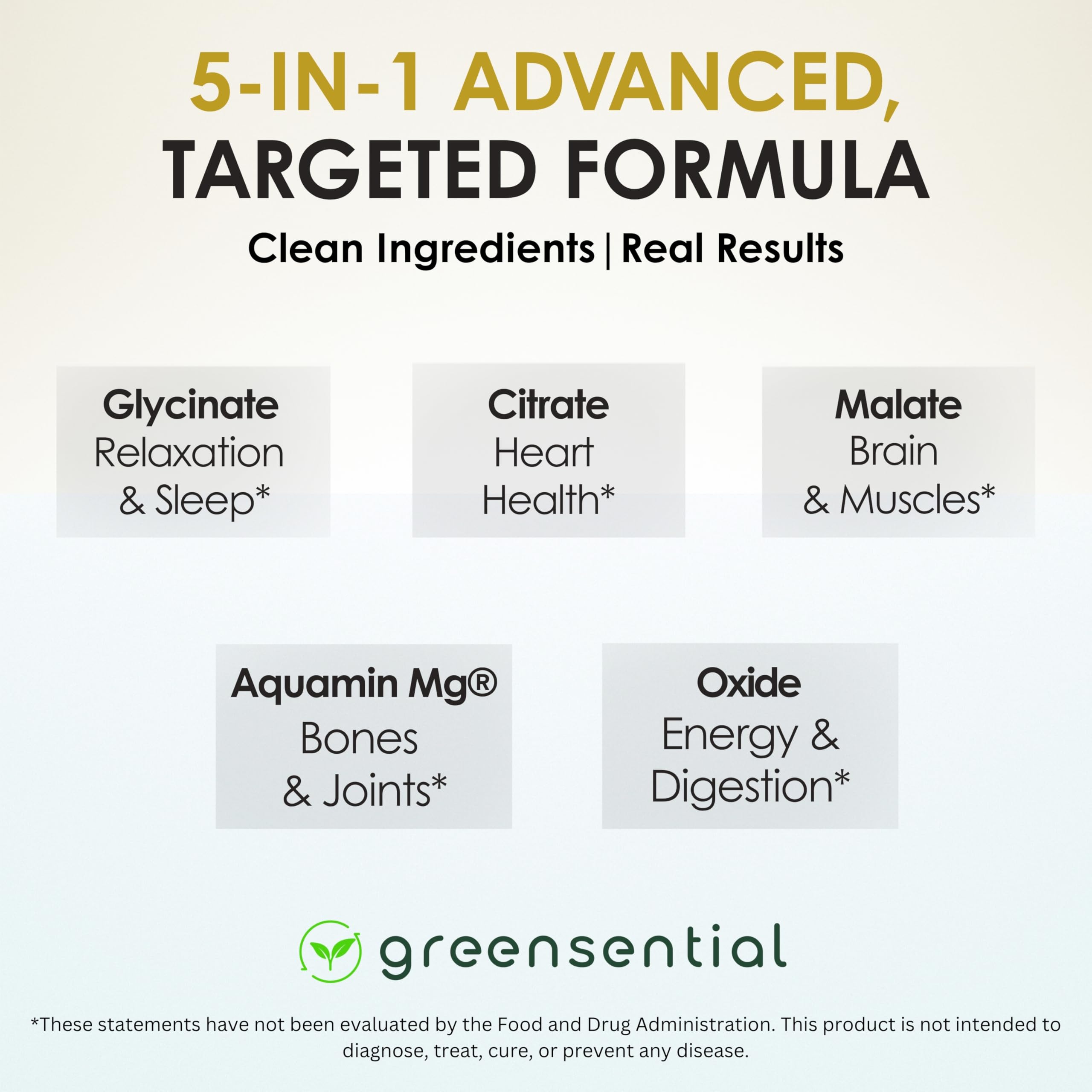 Greensential 5-in-1 Magnesium Complex 500mg | Glycinate, Malate, Citrate, Oxide & Aquamin® | for Sleep, Muscle & Heart Support | High Absorption, Vegan, 120 Capsules Greensential Au supplements