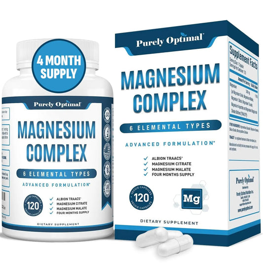Purely Optimal Magnesium Complex - 6 Forms Magnesium Glycinate, Citrate & Malate - Sleep Support, Stress Relief, Muscles, Heart Health & Relaxation Purely OptimalAU supplements