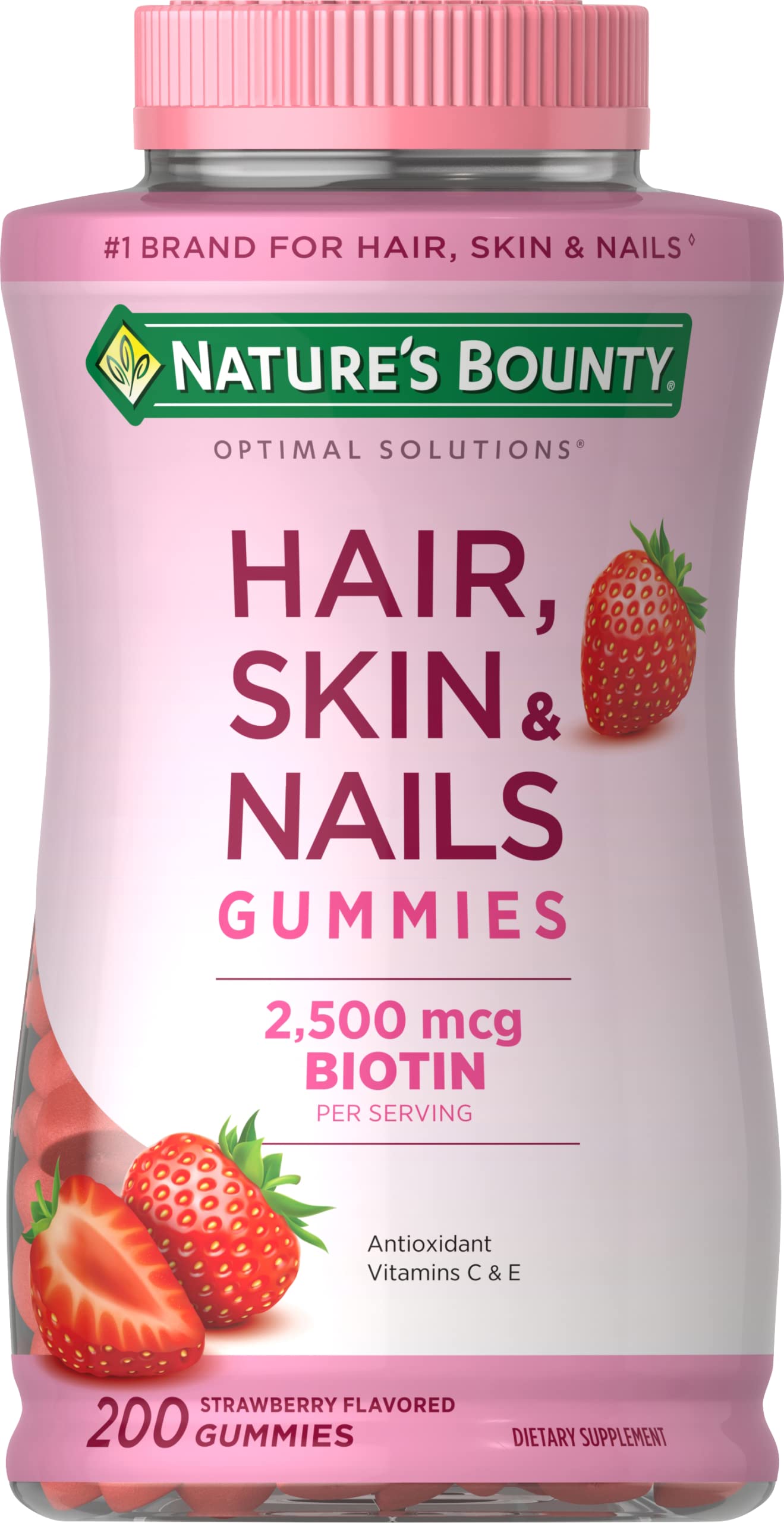 Nature's Bounty Optimal Solutions Hair, Skin and Nails Gummies with Biotin, 2500 mcg, Strawberry Flavored, 200 Count, 100 Total Servings Nature's Bounty Au supplements
