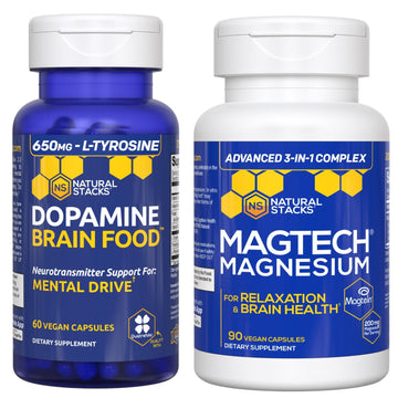 NATURAL STACKS Dopamine Brain Food + Magtech Magnesium Bundle - Chelated Magnesium Complex - Supports Brain Health & Mental Drive* - 150 Total Capsules NATURAL STACKS Au supplements