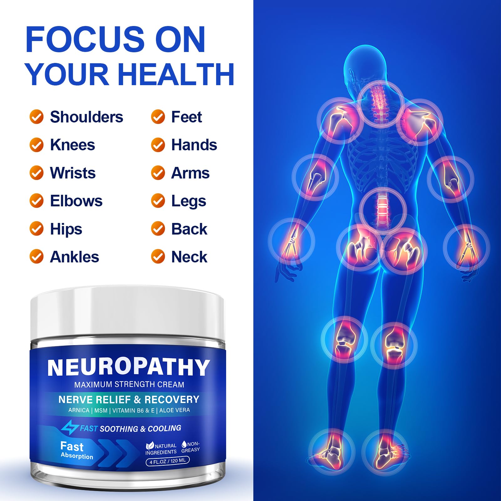 Neuropathy Nerve Relief Cream, Large 4 Oz, Nerve Savior for Neuropathy-Maximum Strength for Feet, Hands, Legs ＆ Toes, Neuropathy Cream with Arnica, Vitamin B6, Aloe Vera ＆ MSM, 120 ml TRPLKJE Au supplements
