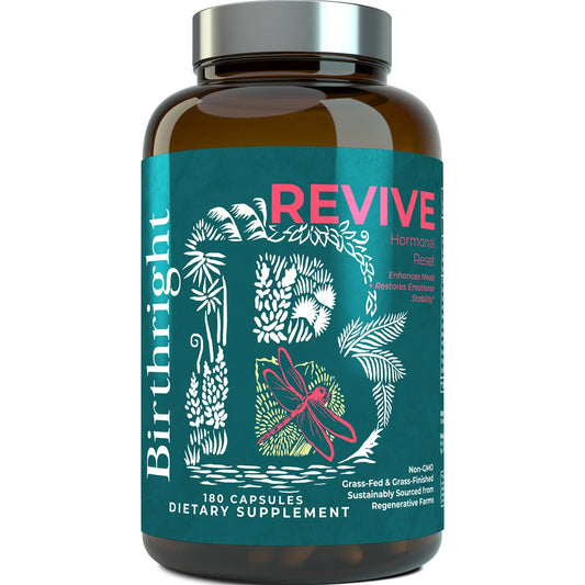 Birthright Female Hormone Support for, Energy, Fertility, Menstrual Cycle, Ovulation, Pregnancy and Menopause… All Natural, Animal Based, Liver, Kidney, Magnesium, Red Raspberry, Herbal Blend Revive BirthrightAU supplements
