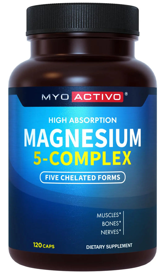 MyoActivo 5-in-1 Magnesium Complex - High Absorption - Chelated Magnesium Glycinate, Malate, Citrate, Taurate, & Aspartate for Nerves, Muscles, Bones | 120 Capsules | Magnesium Supplement MyoActivoAu supplements