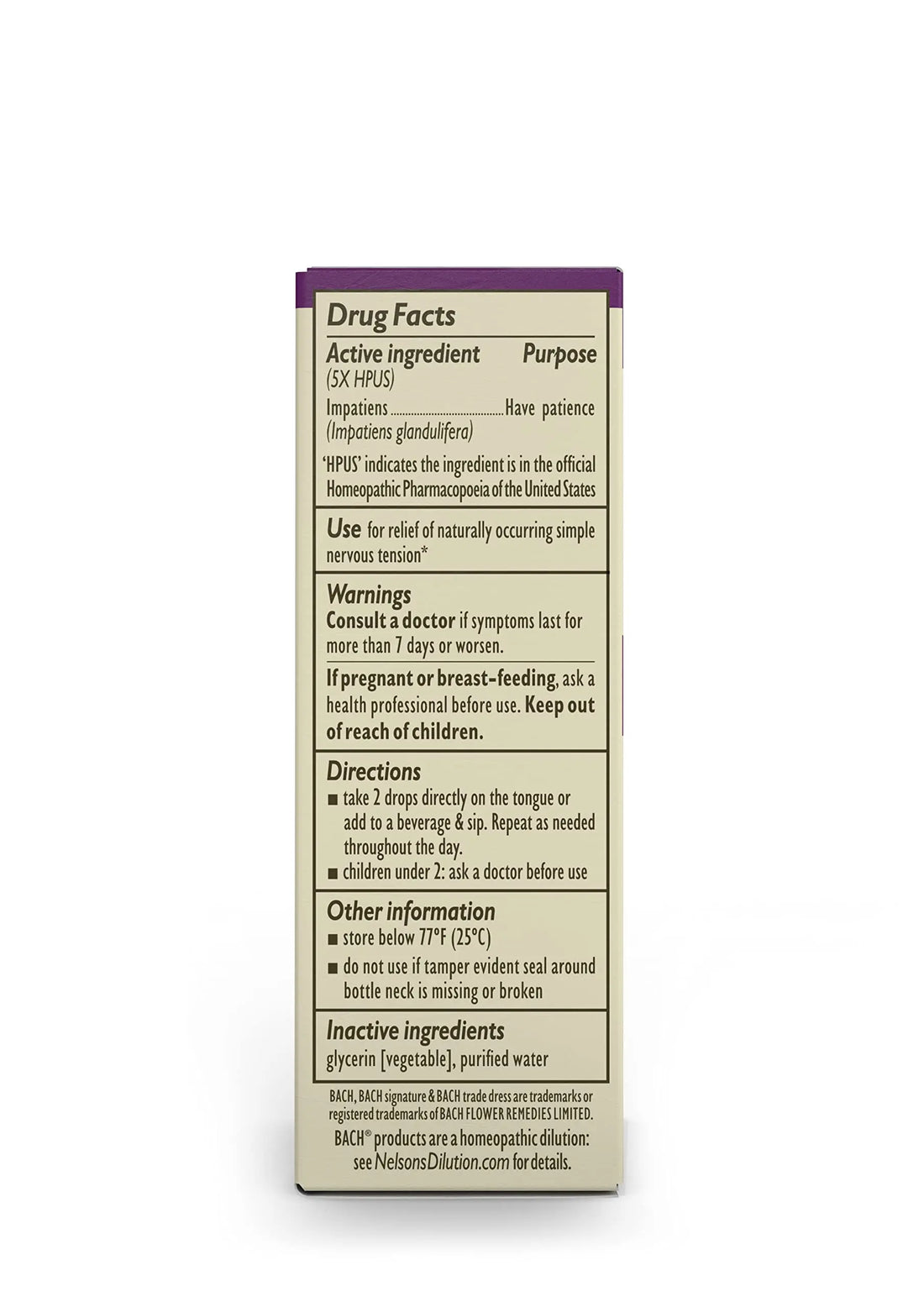 Bach Original Flower Remedies, Impatiens for Patience (Non-Alcohol Formula), Natural Homeopathic Bach uk supplements