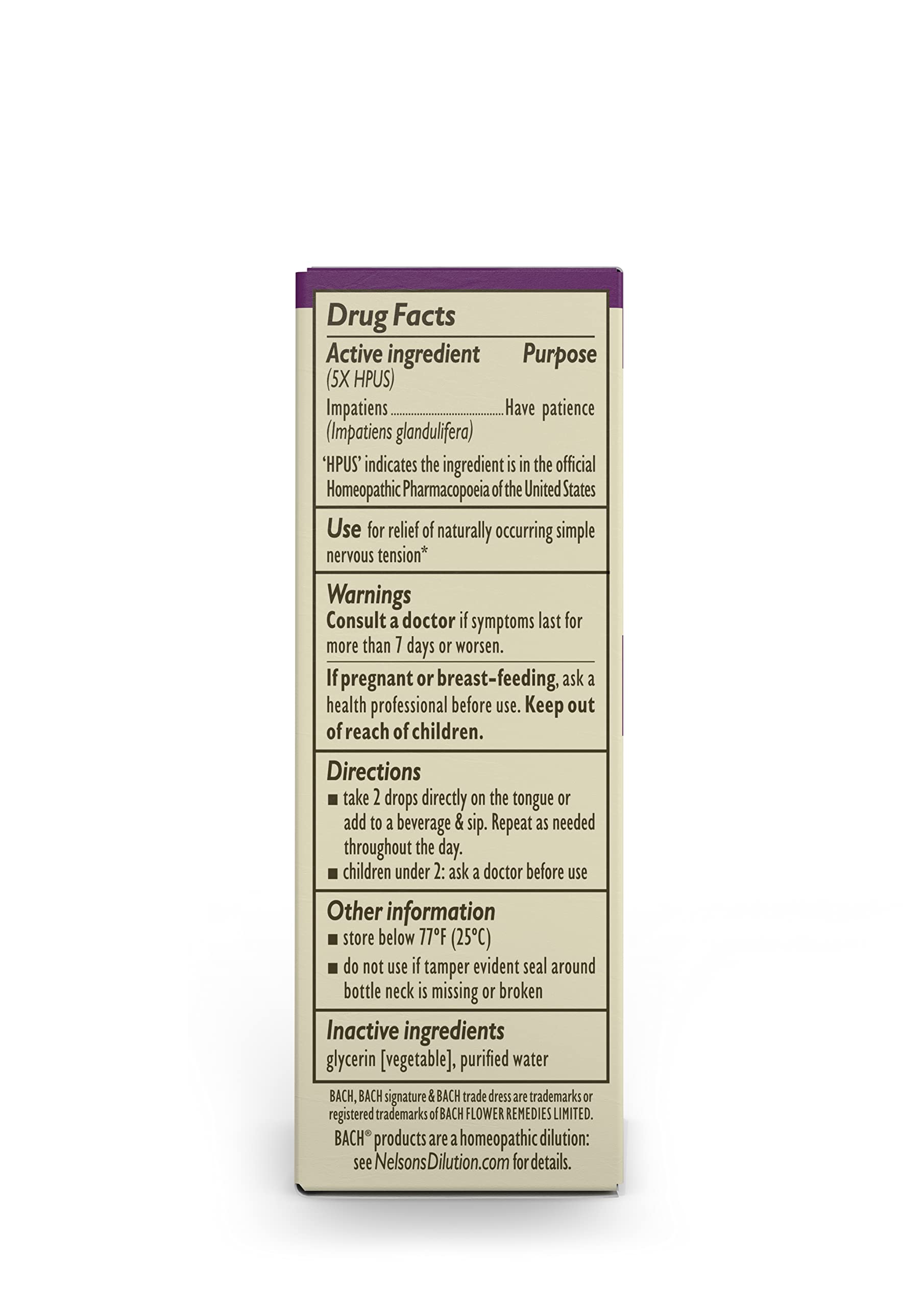 Bach Original Flower Remedies, Impatiens for Patience (Non-Alcohol Formula), Natural Homeopathic Bach Au supplements