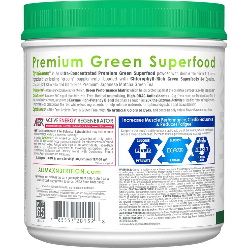 ALLMAX Naturals CytoGreens Super Greens Powder, Premium Green Superfood with Greens, Superfoods, Daily Greens Supplement, Acai Berry Green Tea, 60 Servings ALLMAX Au supplements