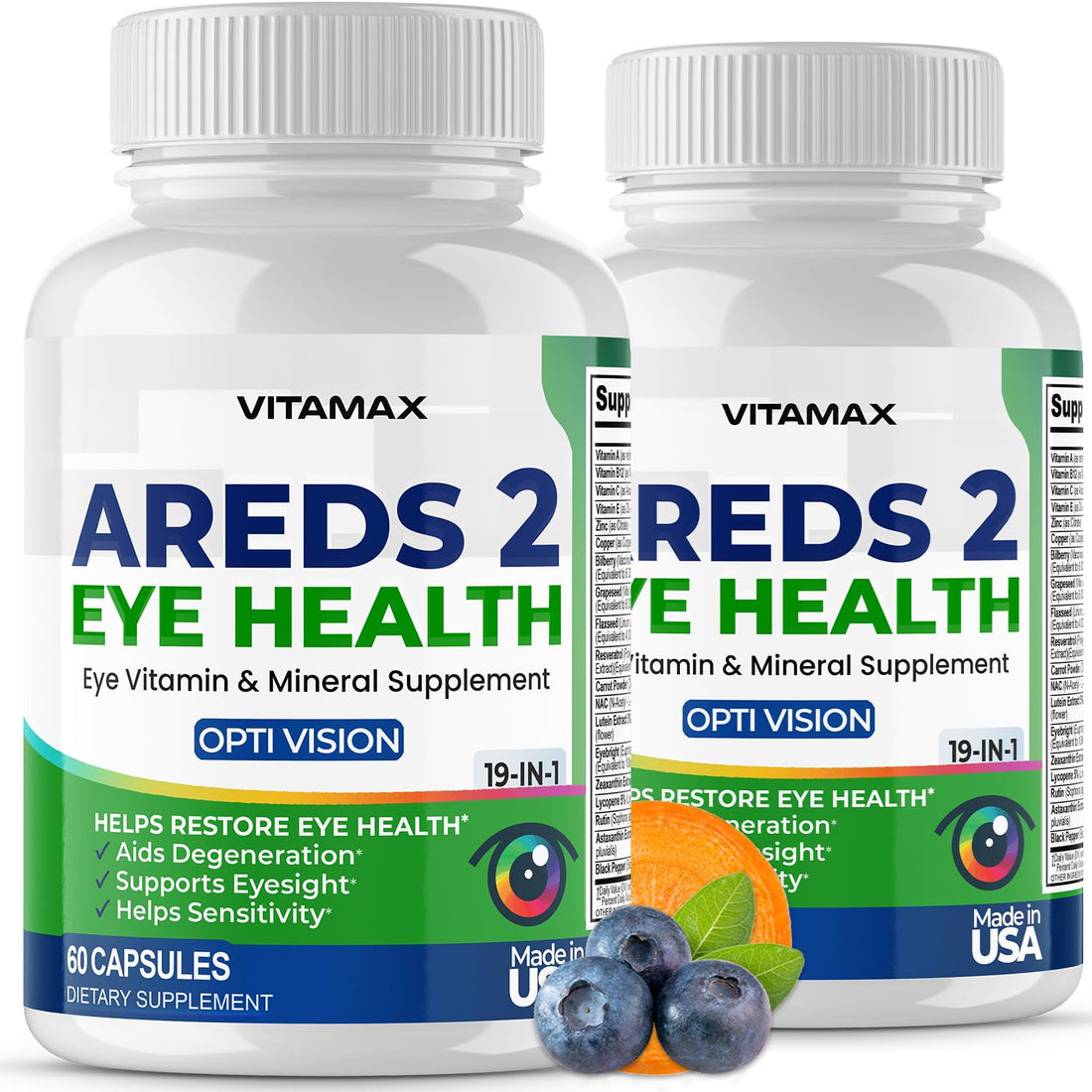 AREDS 2 Eye Vitamins - Lutein, Zeaxanthin, Bilberry, Astaxanthin Mineral Vision Supplement - Supports Eye Strain, Dry Eyes, Pressure, and Vision Health - Made in USA - 120ct Vitamax Au supplements