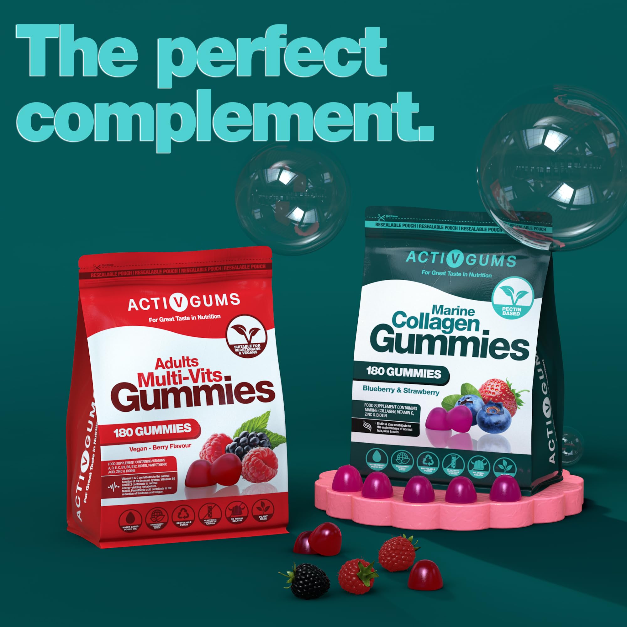 Marine Collagen Complex 180 Gummies. Strawberry & Blueberry Flavour. Resealable & Recyclable Pouch. Contains Marine Collagen, Vitamin C Activ Gums Au supplements