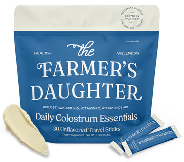 THE FARMER'S DAUGHTER Colostrum Powder | Unflavored | Gut Health & Bloating | Hair, Skin & Nails | Immunity Supplement | 30 Individual Travel Stick Packs THE FARMER'S DAUGHTER Au supplements