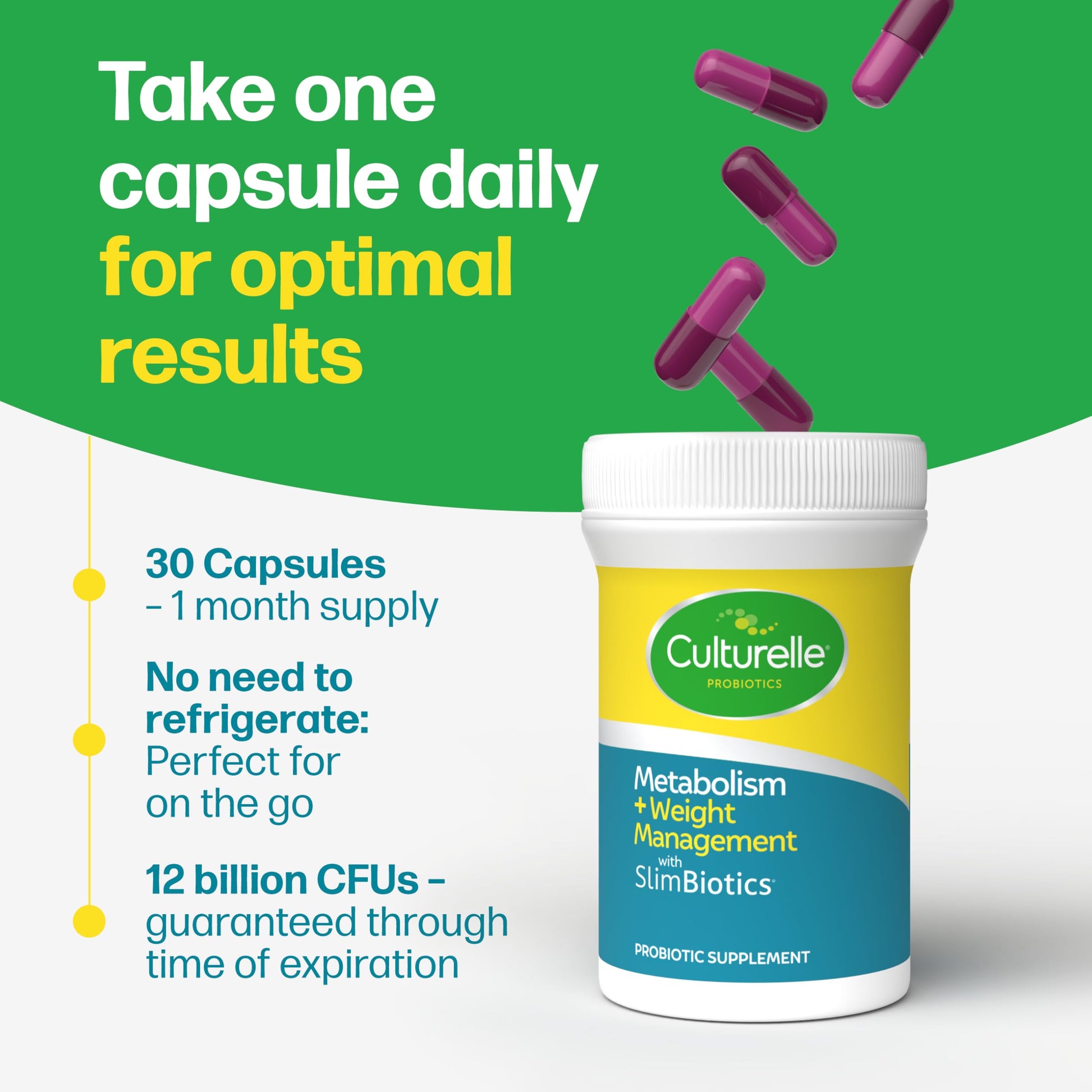 Culturelle Metabolism + Weight Management with SlimBiotics® Probiotic Capsules – 30 Count – Helps Safely Manage Weight - Promotes Healthy Metabolism and Physical & Mental Energy Culturelle Au supplements