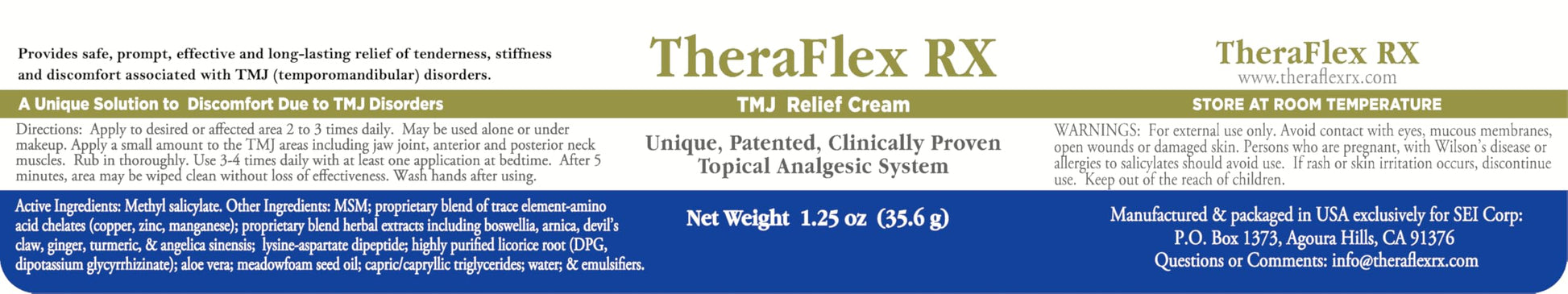Theraflex RX® TMJ Cream (Doctor Formulated). This is a Patented Topical Cream which Provides Masseter Muscle and temporomandibular Joint Relief (TMJ) Theraflex RX Au supplements