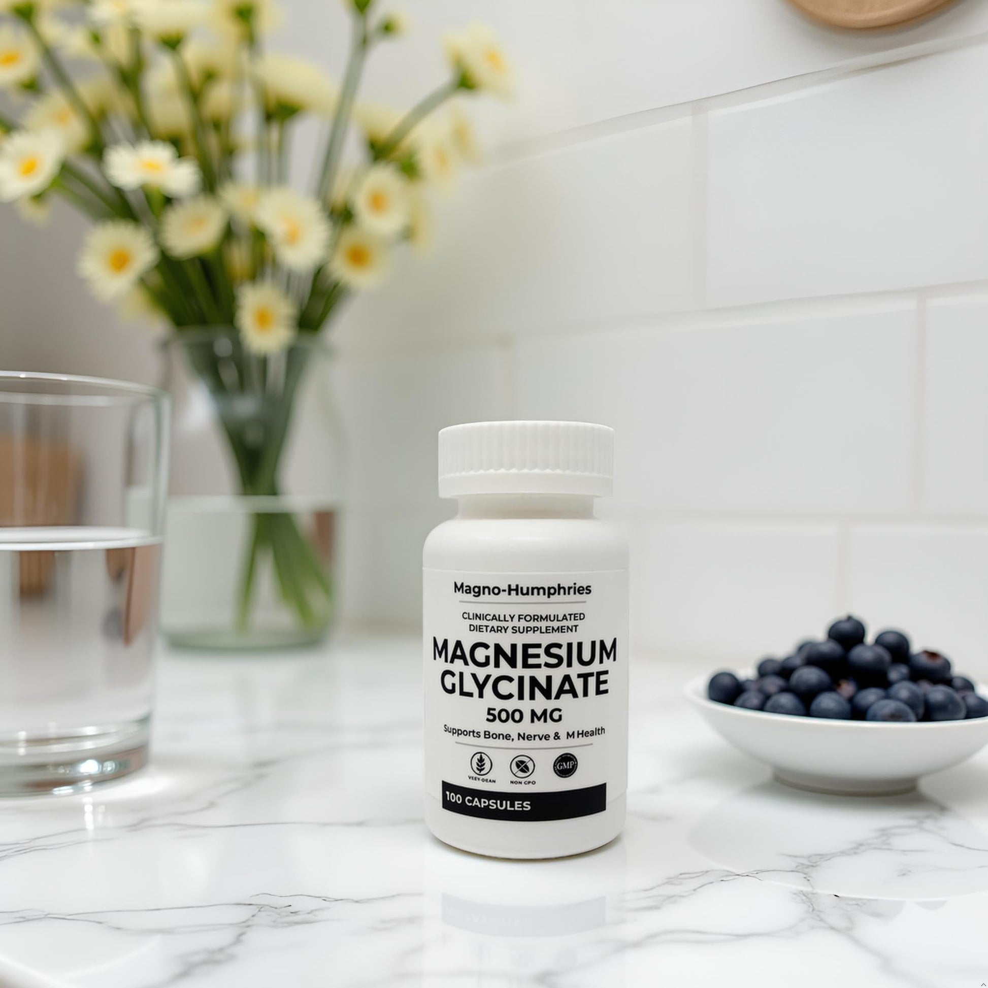 Magno-Humphries Magnesium Glycinate 500 mg - 100 Capsules | Gentle Chelated Form | Muscle, Nerve & Bone Support | Dietary Supplement | GMP Manufactured in The USA Magno-Humphries Au supplements
