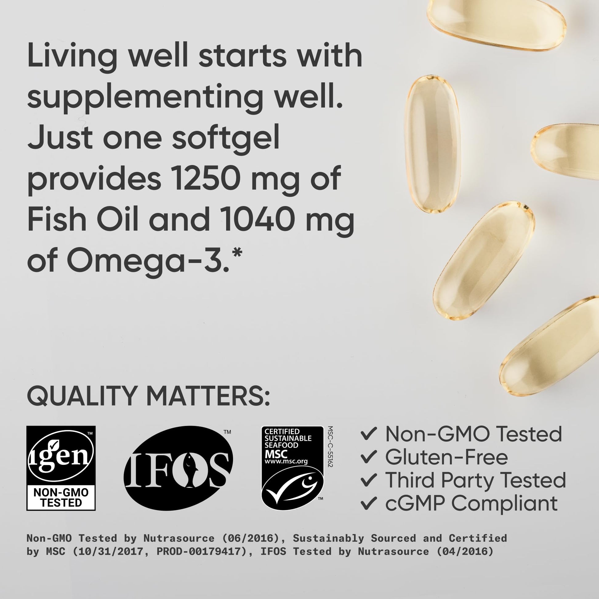 Sports Research® Omega-3 Fish Oil 1250 - Triple Strength Fish Oil Supplement from Wild Alaska Pollock - MSC Certified Sustainable · Non-GMO · Soy Free - 90 Softgel Capsules Sports Research Au supplements