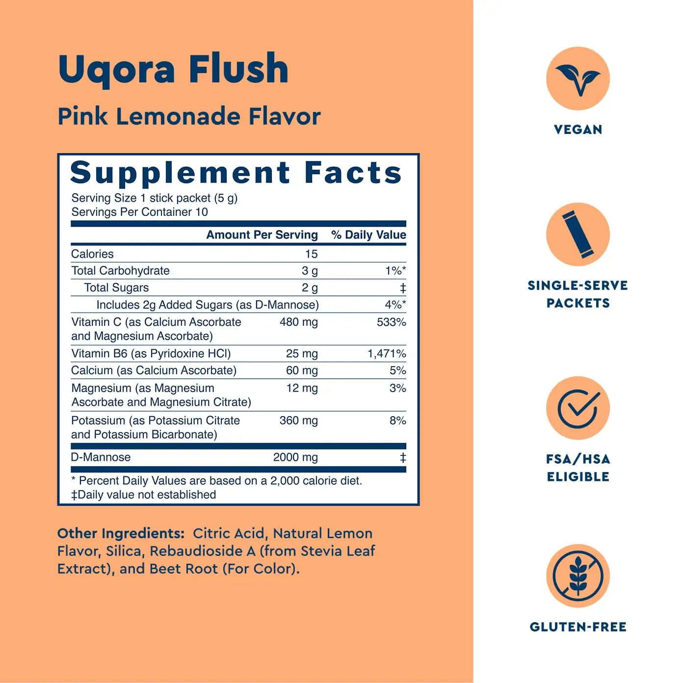 Uqora Flush - Urinary Tract* with D-Mannose, Vitamin C, Vitamin B6, Potassium, Magnesium & Calcium - Gluten-Free & Vegan - Pink Lemonade Flavor - 20 Packets (2 Pack) Uqora Au supplements