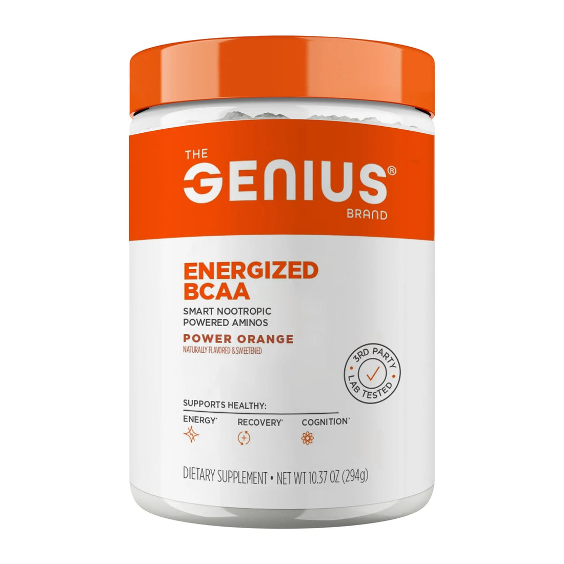 Genius BCAA Powder - 5g Vegan BCAAs L-Glutamine, Cognizin & Rhodiola Muscle Recovery Energy Support 100mg Caffeine Pre, Intra, Post-Workout Nootropic Supplement for Focus & Performance - Orange The Genius Brand Au supplements