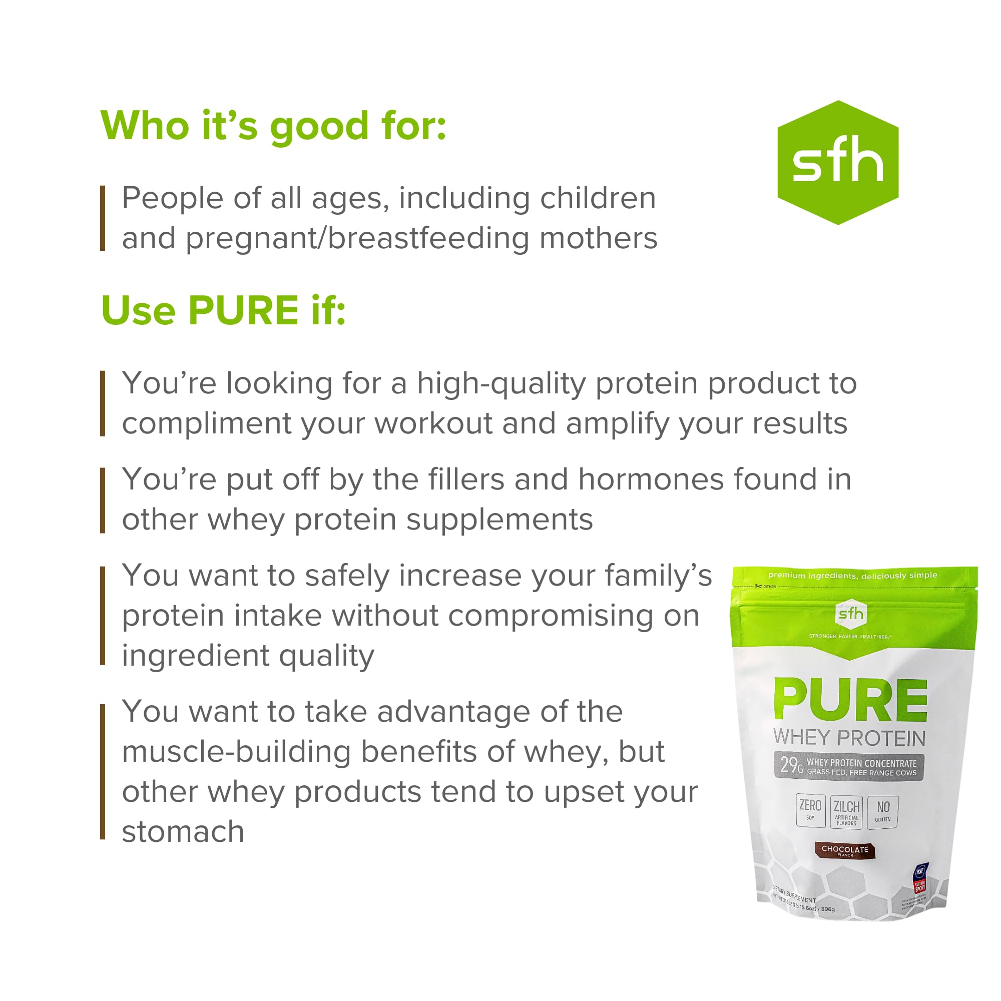 SFH Pure Whey Protein Powder (Chocolate) Best Tasting 100% Grass Fed Whey SFH Au supplements
