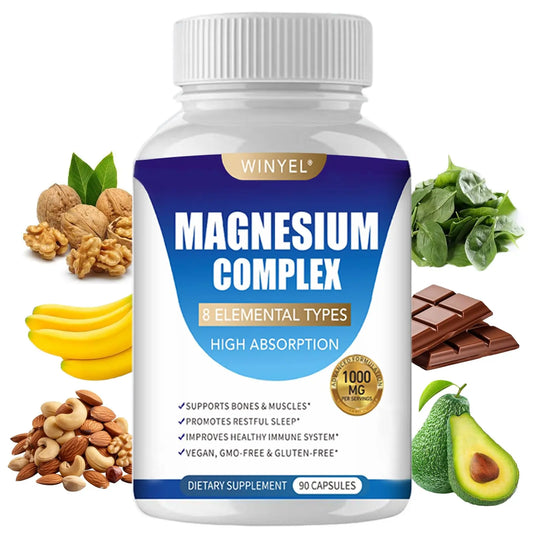 Magnesium Complex Supplement 8 Elemental 1000mg | Magnesium Supplement with Glycinate, Malate, Citrate | Sleep, Relaxation, Bone & Muscle | Vegan 90 Capsules WINYELAu supplements