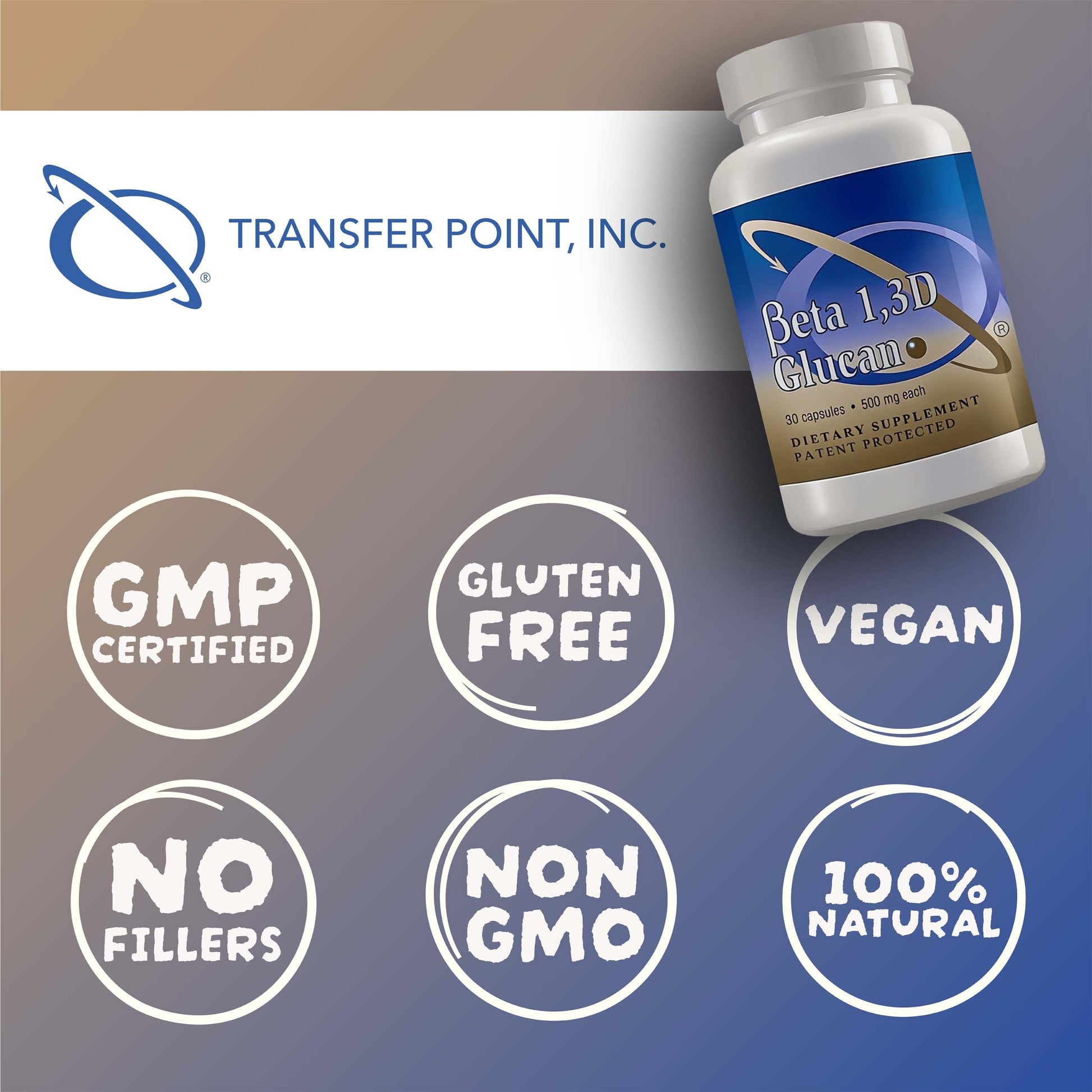 Transfer Point Immune Support Supplement Highly Purified Beta Glucan 500 mg per Capsule (b-glucan Fiber) (Pack of 1) Transfer Point Au supplements
