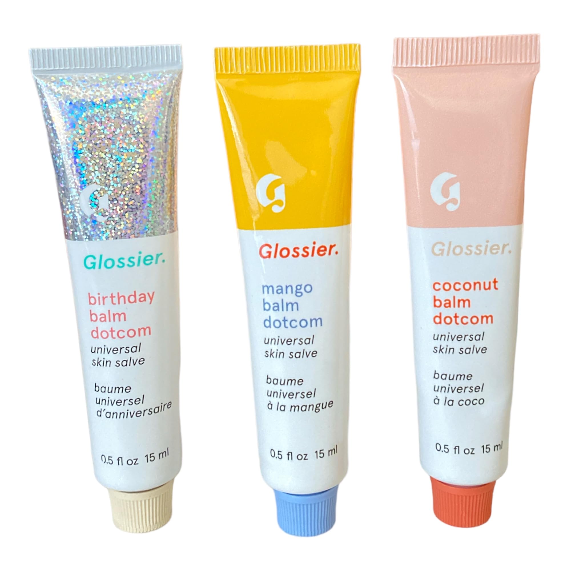 Glossier Balm Dotcom Trio Mango, Birthday, Coconut Size: 0.5 fl oz / 15 ml Glossier Au supplements
