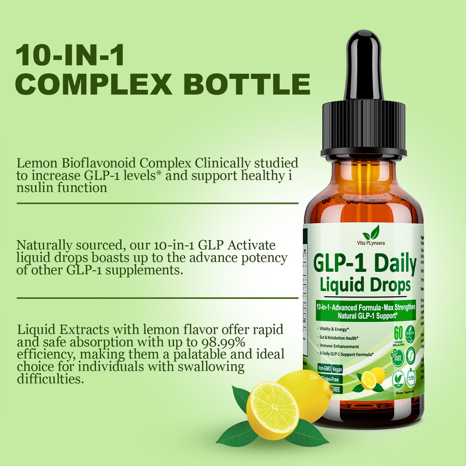 2 Pack Metabolic Support Liquid Drops, 10-in-1 Formula with Berberine, Ceylon Cinnamon, Prebiotic Fiber & Green Tea Extract | Digestive & Gut Health for Women & Men | Vegan, Non-GMO Vita PLynxera Au supplements