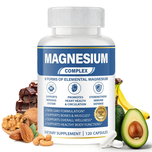 1000mg Magnesium Complex 8 in 1 for Women & Men – Magnesium Glycinate, Citrate, Malate, Taurate, Oxide, Carbonate, Aspartate, Orotate – Vegan Non-GMO, for Sleep, Fatigue & Heart Health, 120 Capsules BOSNETHUINHAu supplements