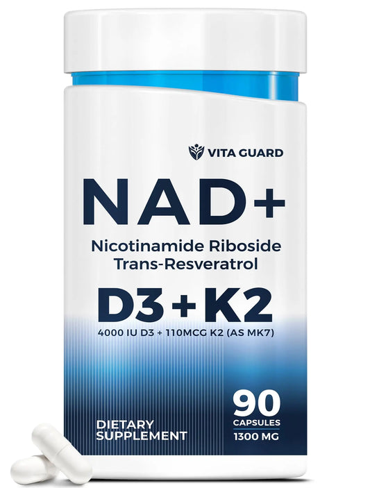 Anti-Aging Energy NAD Supplement – NMN Alternative with Nicotinamide Riboside 1000mg, Trans-Resveratrol 300mg, Vitamin D3 4000 IU and K2 110 mcg MK7 – Vegetarian 60 Capsules, 1300mg Vita GuardAU supplements