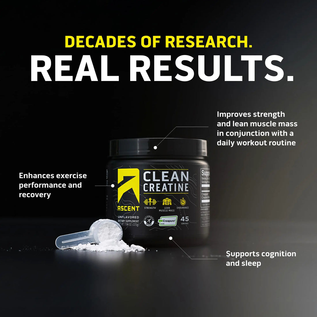 Ascent Clean Creatine Monohydrate Powder - 5G Per Serving, Creapure Supplement - Unflavored, 45 Servings Ascent uk supplements