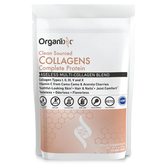 Organixx Clean Sourced Collagen Peptides Powder with Vitamin C, Types I, II, III, V, X Hydrolyzed Collagen, Hair, Nail, Skin, Bone & Joint Health, Aging Support, Gluten Free, Unflavored, 20 Servings OrganixxAU supplements