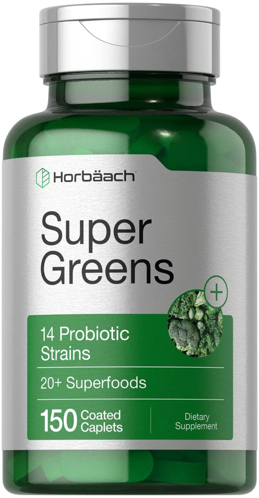 Horbäach Super Greens Supplement with Probiotics | 150 Caplets | Non-GMO, and Gluten Free HorbäachAU supplements