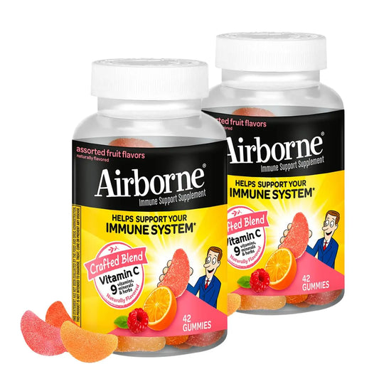 Airborne 750mg Vitamin C Immune Support Supplement Gummies for Adults, Assorted Fruit Flavor, Gluten Free Crafted Blend with Powerful Antioxidants Vitamins A C & E, 42 Gummies (2 Pack) AirborneAU supplements