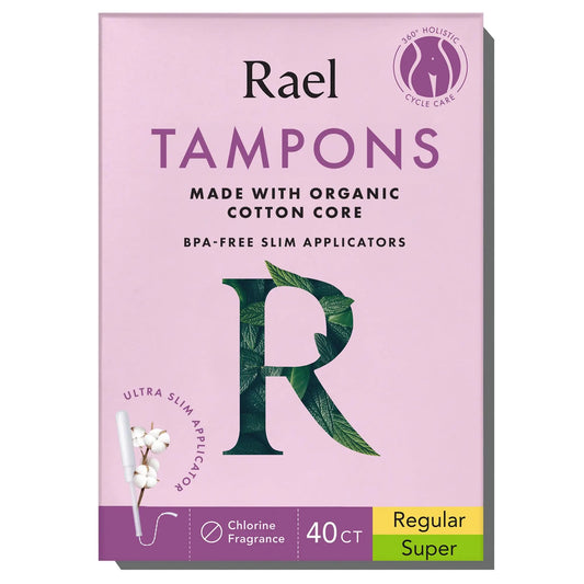 Rael Tampons, Slim Applicator Made with Organic Cotton Core - Tampons Multipack, Regular and Super RaelAU supplements