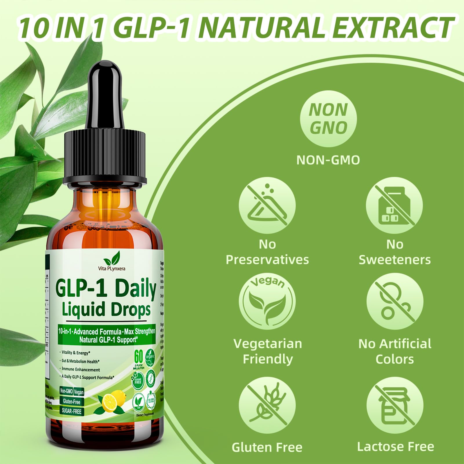 2 Pack Metabolic Support Liquid Drops, 10-in-1 Formula with Berberine, Ceylon Cinnamon, Prebiotic Fiber & Green Tea Extract | Digestive & Gut Health for Women & Men | Vegan, Non-GMO Vita PLynxera Au supplements