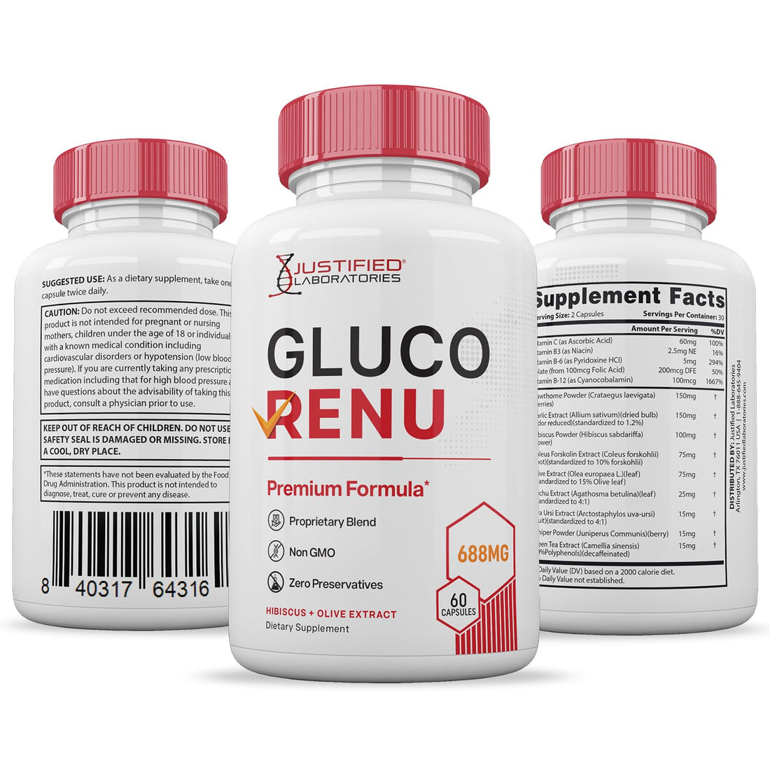 Gluco Renu 688MG Glyco Support Pills Premium Formula Gluo Renew Glycogen Support Formulated Hawthrone Hibiscus Garlic Junpier Powder Olive Forskolin Green Tea Extract 60 Capsules Justified Laboratories Au supplements