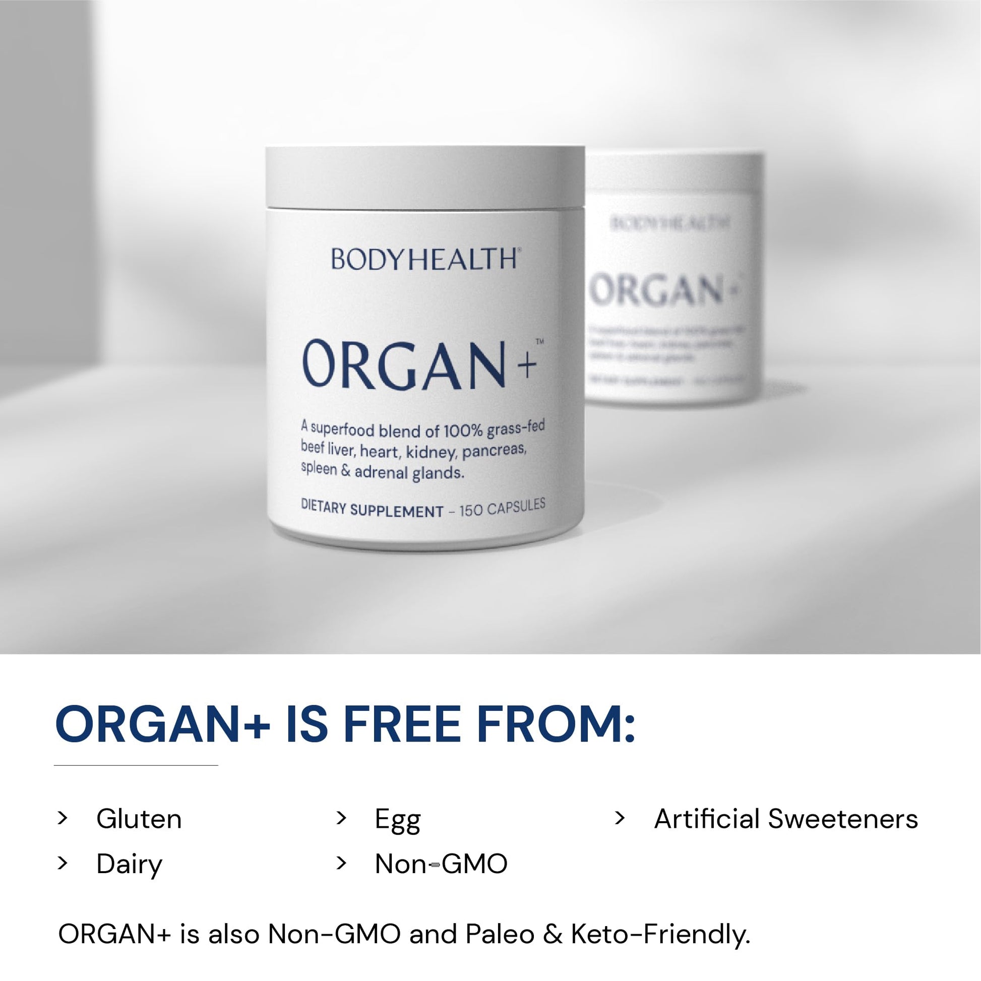 BodyHealth Organ+ Grass-Fed Glandular Organ Complex, Grassfed Beef Organ Supplement, Dessicated Beef Liver, Heart, Kidney, Pancreas, Spleen, Non GMO, Adrenal, Supplement, (150 Capsules) BodyHealth Au supplements