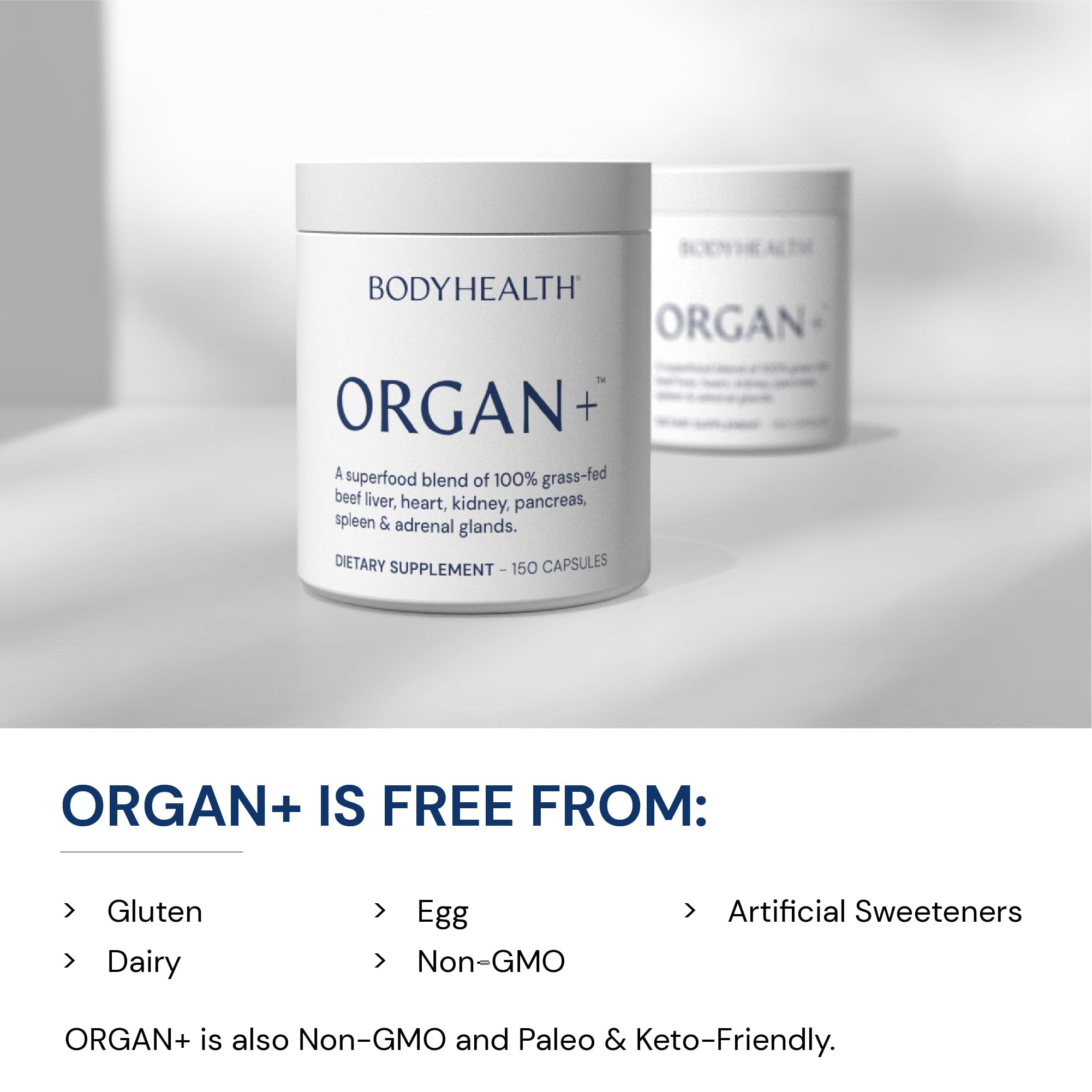 BodyHealth Organ+ Grass-Fed Glandular Organ Complex, Grassfed Beef Organ Supplement, Dessicated Beef Liver, Heart, Kidney, Pancreas, Spleen, Non GMO, Adrenal, Supplement, (150 Capsules) BodyHealth Au supplements