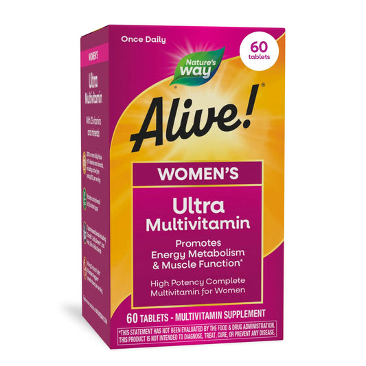 Nature's Way Alive! Ultra Multivitamin for Women, Complete Daily Women's Vitamins, High Potency Formula, Promotes Energy Metabolism and Muscle Function*, Vitamin A, C, D, Methylated B12, 60 Tablets Nature's WayAU supplements