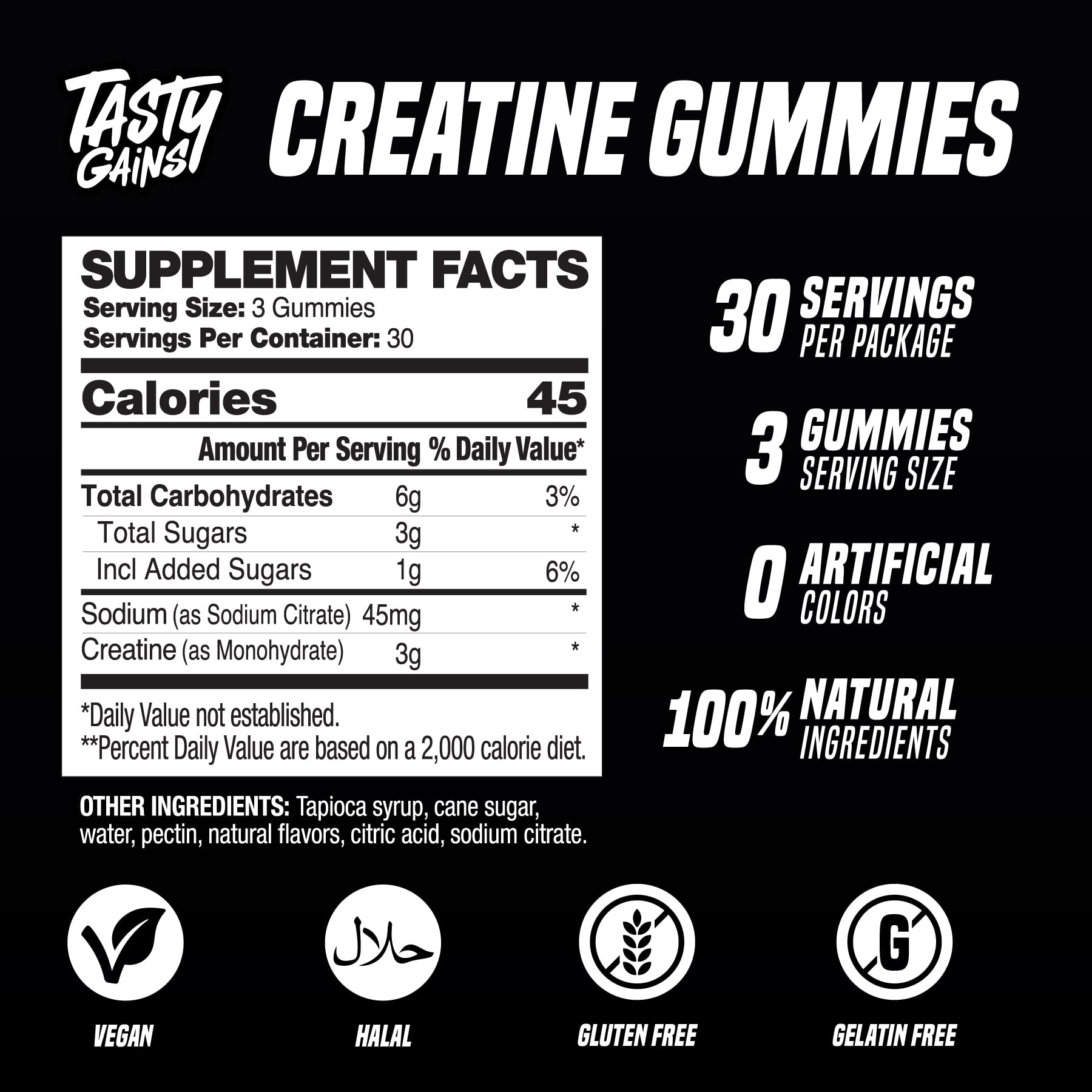 TASTY GAINS Creatine Gummies - 90g of Creatine Monohydrate - Workout Supplements - Build Muscle & Boost Strength for Men & Women - Made in USA - Non GMO - Vegan Friendly (Large, Blue Raspberry) TASTY GAINS Au supplements