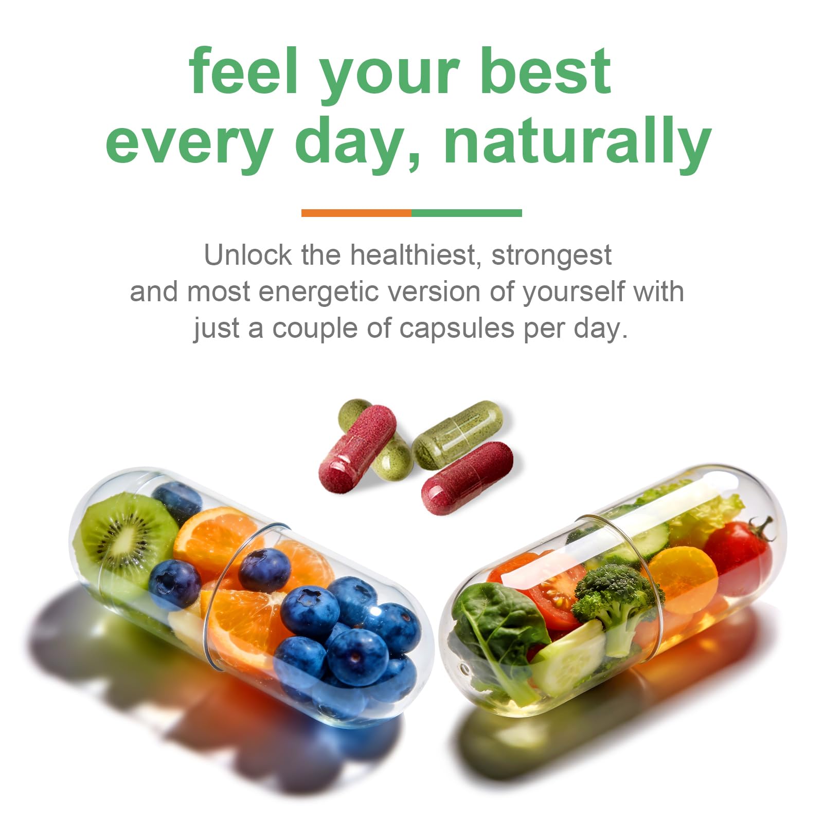 VBTOP Fruit & Vegetable Supplement - Natural Ingredients - 2 Bottles - 180 Capsules Total | A Blend of 20+19 Natural Whole Fruits & Vegetables, a Fresh superfood Formula Rich in Vitamins and Minerals VBTOP Au supplements