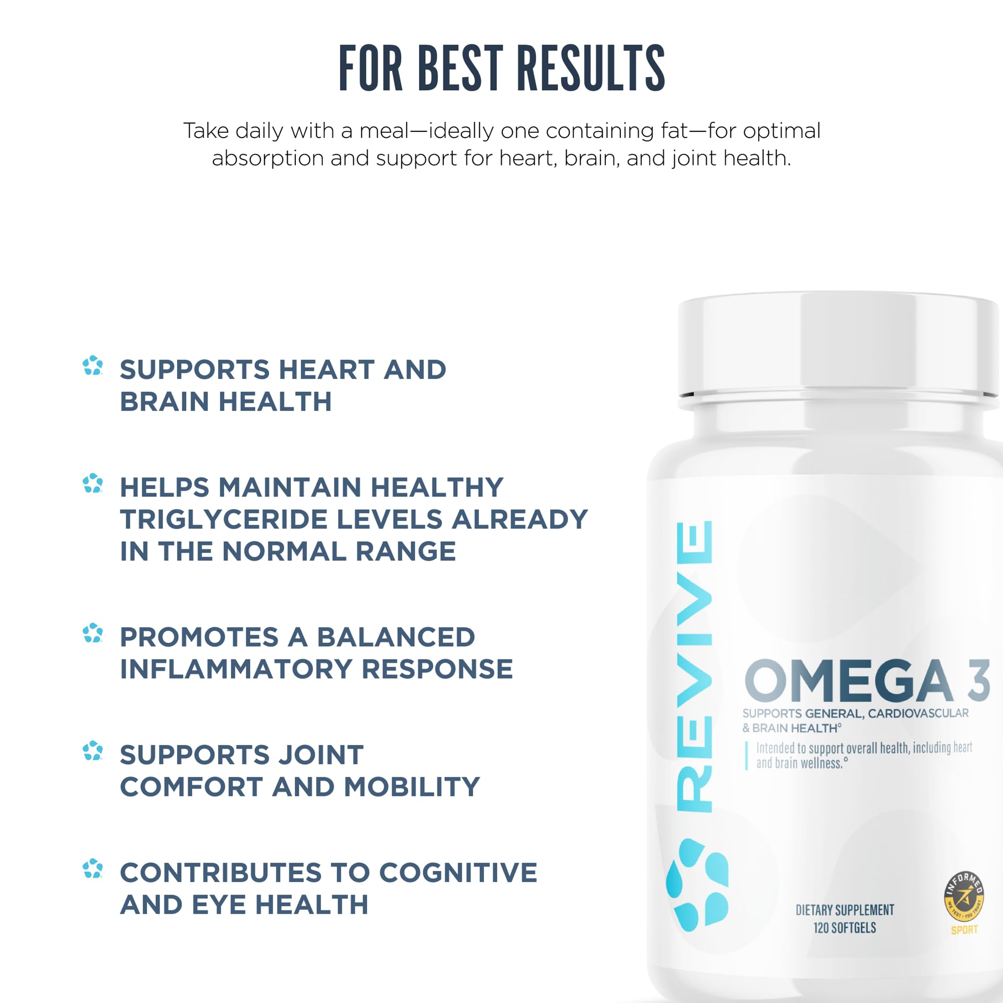 Revive MD Omega 3 Fish Oil Supplements for Men & Women – Softgels with EPA & DHA Fatty Acids for Healthy Skin & Joints, Heart & Brain Support – Vegan-Friendly, Gluten-Free (120 Softgels) Revive Au supplements