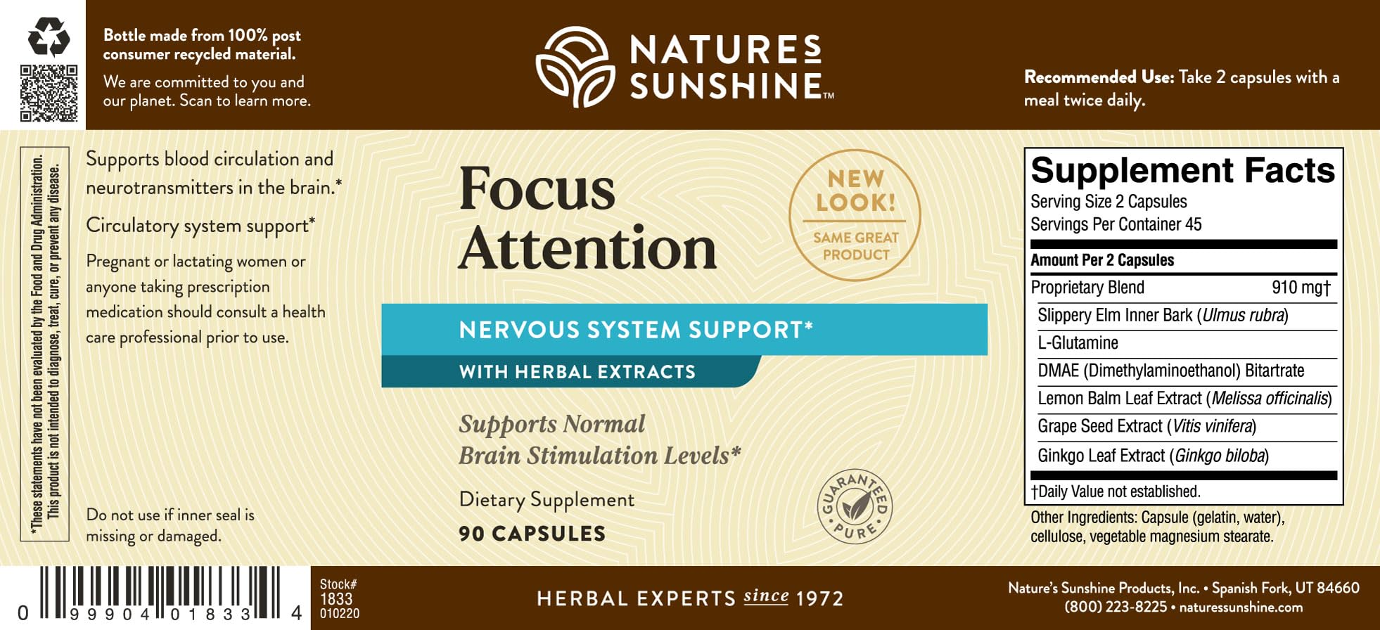Nature's Sunshine Focus Attention, 90 Capsules, Provides Nutrients That Help Maintain Normal Brain-Stimulation Levels While Supporting Blood Circulation and Neurotransmitter Levels in The Brain Nature's Sunshine Au supplements