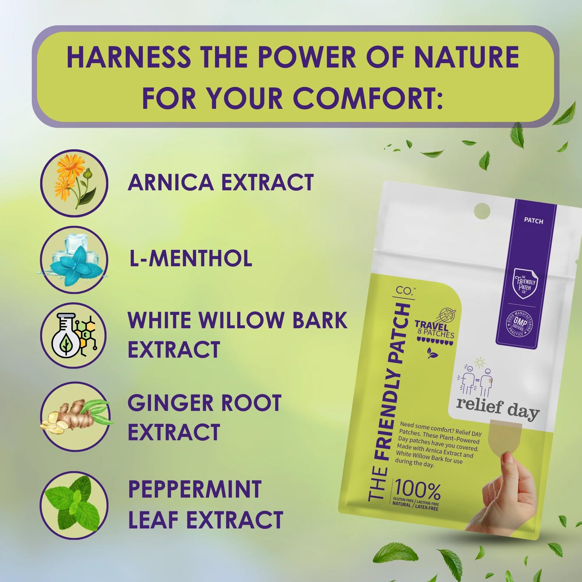 Relief Day Patch - Arnica, White Willow Bark, Saffron & Peppermint for Soreness and discomfort for Women and Men The Friendly Patch CO. Au supplements