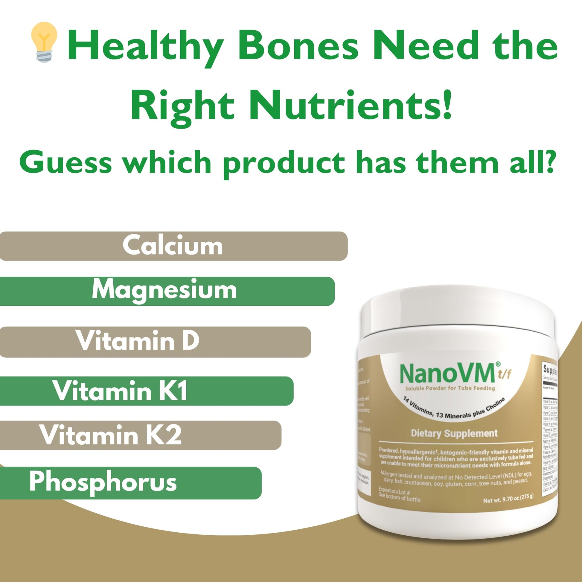 NanoVM t/f, Dietary Supplement for Tube Feeding, Allergen-Free Kids Multivitamin, Unflavored Vitamin Powder with 14 Vitamins & 13 Minerals, Low-Carb Kids Vitamins, 275g - Solace Nutrition NanoVM Au supplements