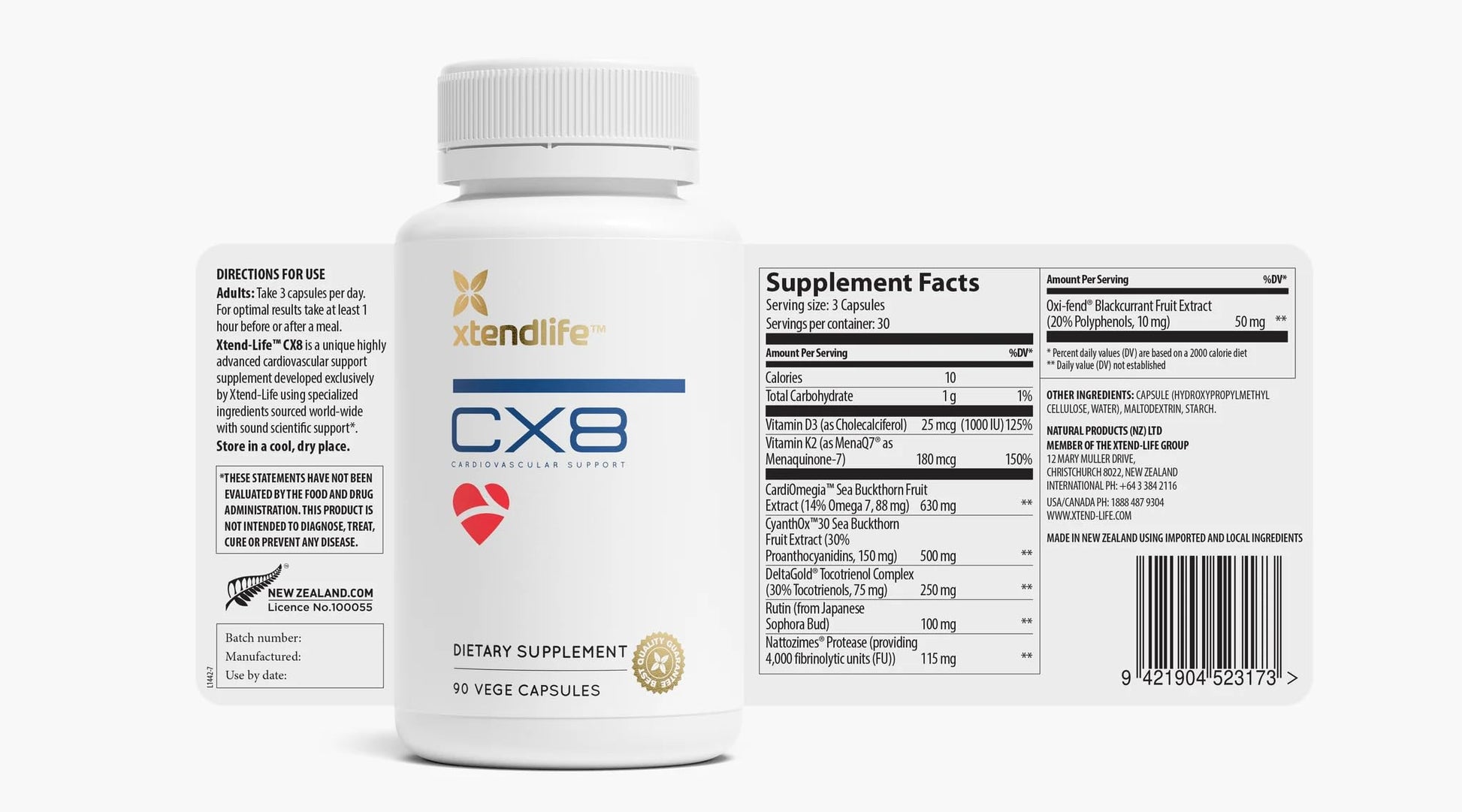 Xtendlife CX8 Heart Health Supplement for Cardiovascular Support, Circulation, and Arterial Health - with Vitamin K2 MK7, D3, Tocotrienols, and Sea Buckthorn-30 Day Supply Xtendlife Au supplements