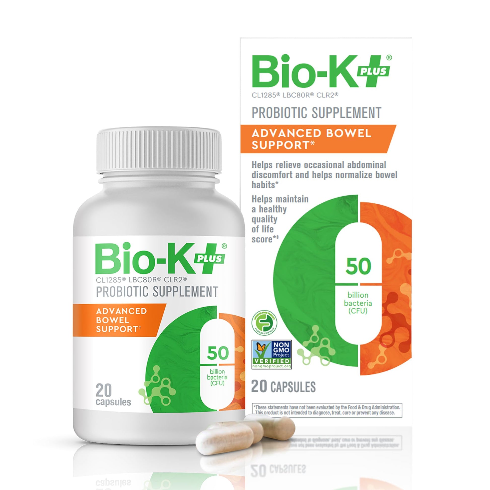 Bio-K+ Probiotic Advanced Bowel Support – 50 Billion CFU – Vegan, Gluten-Free, Non-GMO – Supports Digestive Health & Regularity – for Men & Women – 20 Probiotic Capsules Bio-K Plus Au supplements