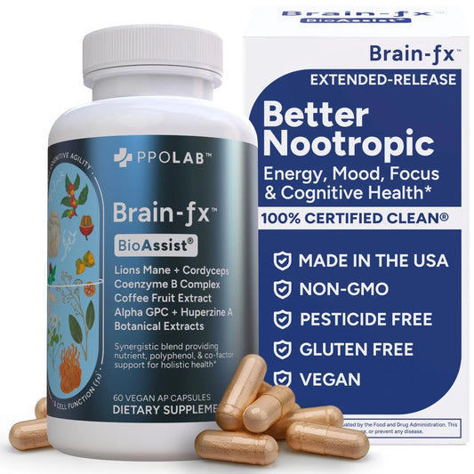 PPO Lab® Brain-fx™ Extended-Release Vitamins for Brain Health, Supplement for Memory and Focus with Nootropics, BDNF Factor, Methylated B Complex, L-Theanine PPO LabAU supplements