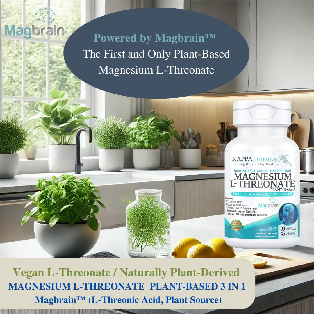Kappa Nutrition Powered by Magbrain™ Magnesium L-Threonate Plant-Based, 90 Vegan Capsules, 420mg Elemental Magnesium (3 Capsules) from 2,253mg, Brain, Sleep & Muscle Support. KAPPA NUTRITION Au supplements