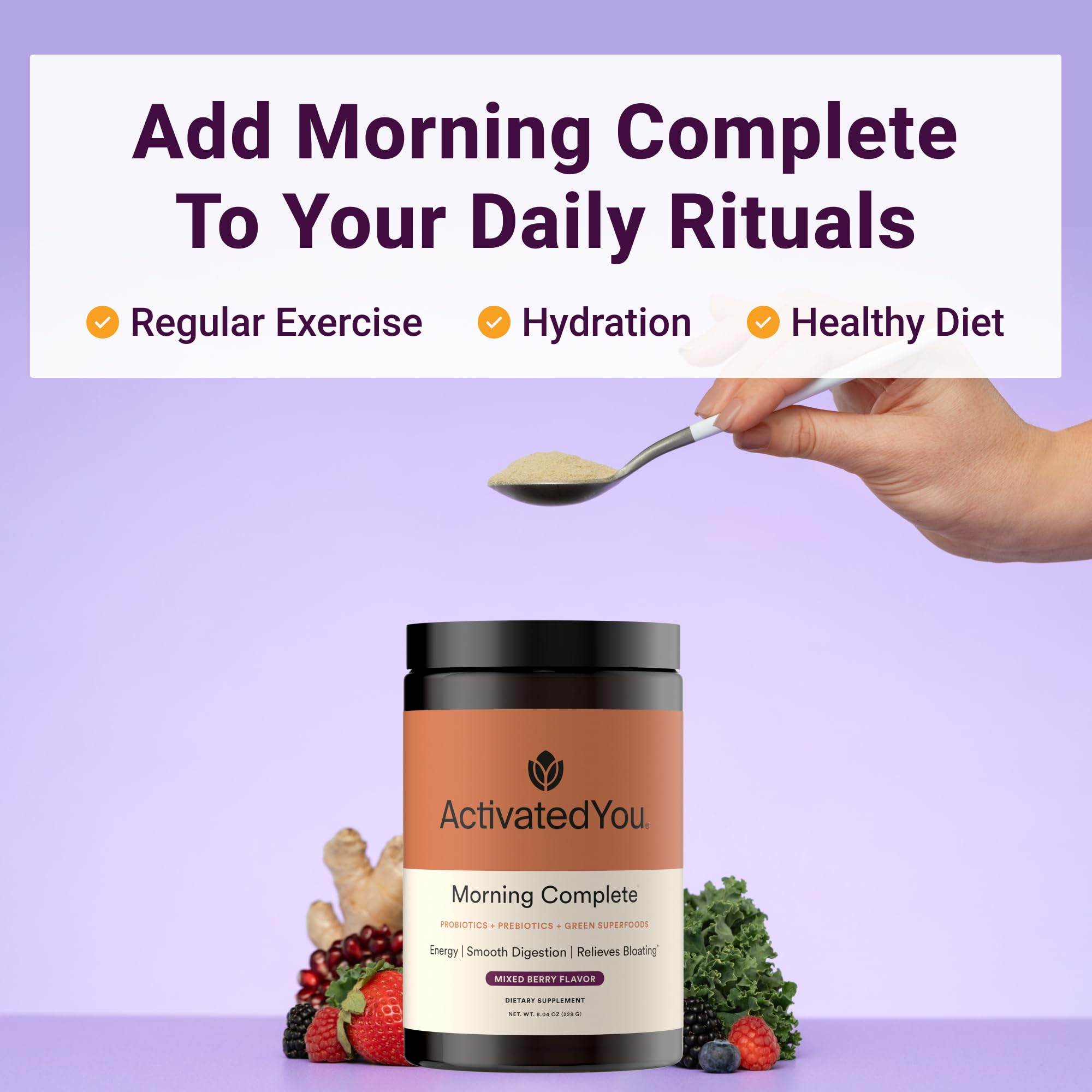 ACTIVATEDYOU Morning Complete Super Greens Powder Drink Mix - Gut Health Boost with Prebiotics, Probiotics, & Antioxidants - 10 Billion CFUs, Mixed Berry Flavor - Greens Superfood Powder - 3 Pack ACTIVATEDYOU Au supplements